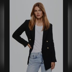 Mango Black Blazer with Large Pearl Buttons Size L